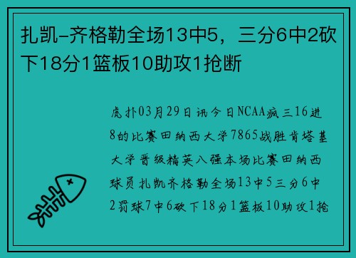 扎凯-齐格勒全场13中5，三分6中2砍下18分1篮板10助攻1抢断